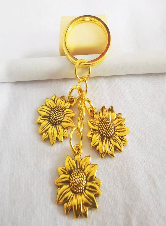 Meimimix Gold Sunflower Pendant Keychain Chain Tassel Key Chain Key Ring Keyring For Women Girls - Image 5